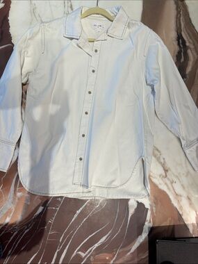 Oversized Frame Denim White Button-Down Shirt Jacket